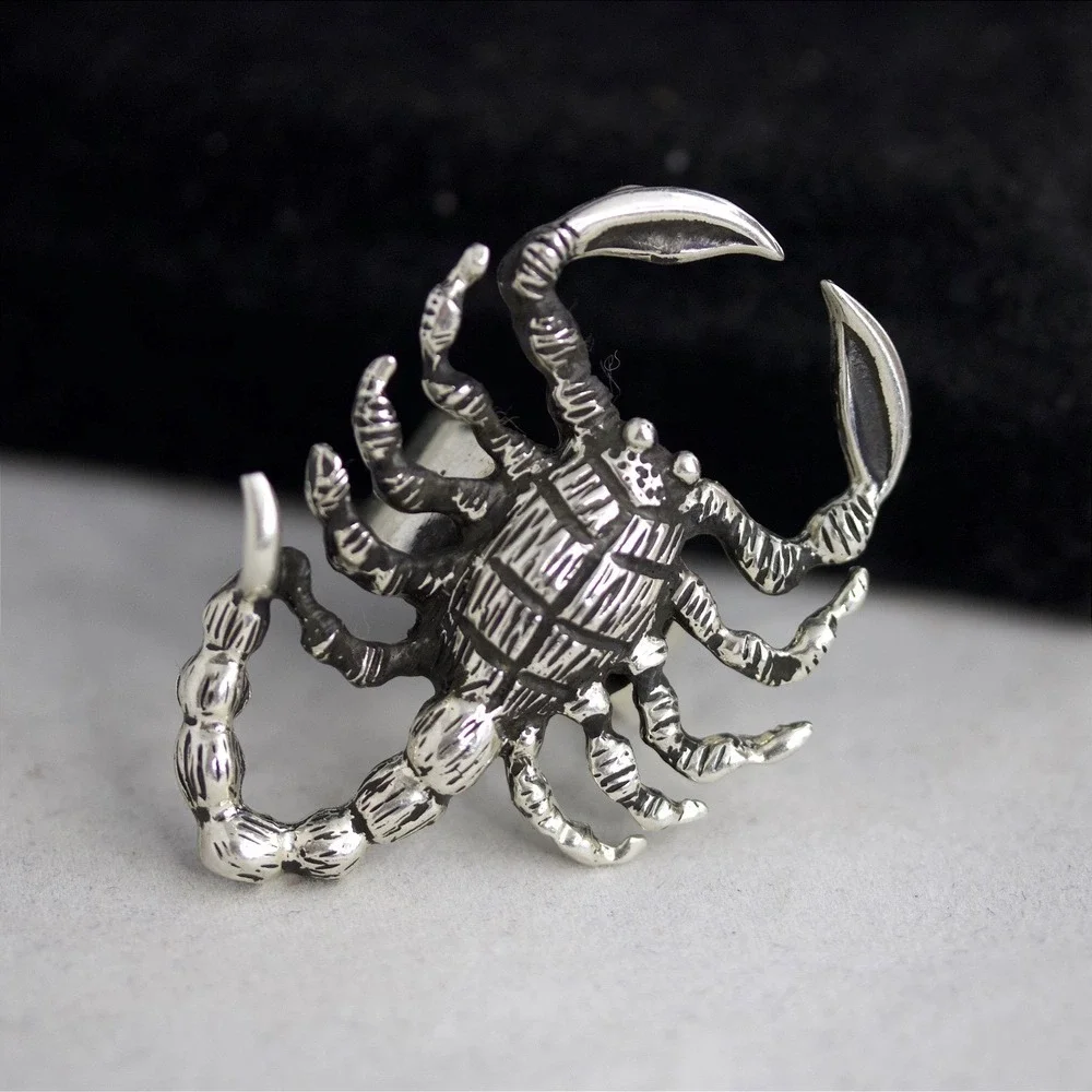VTG HEAVY Sterling Silver Scorpion Statement Ring Size 8 Large Gothic Biker Ring